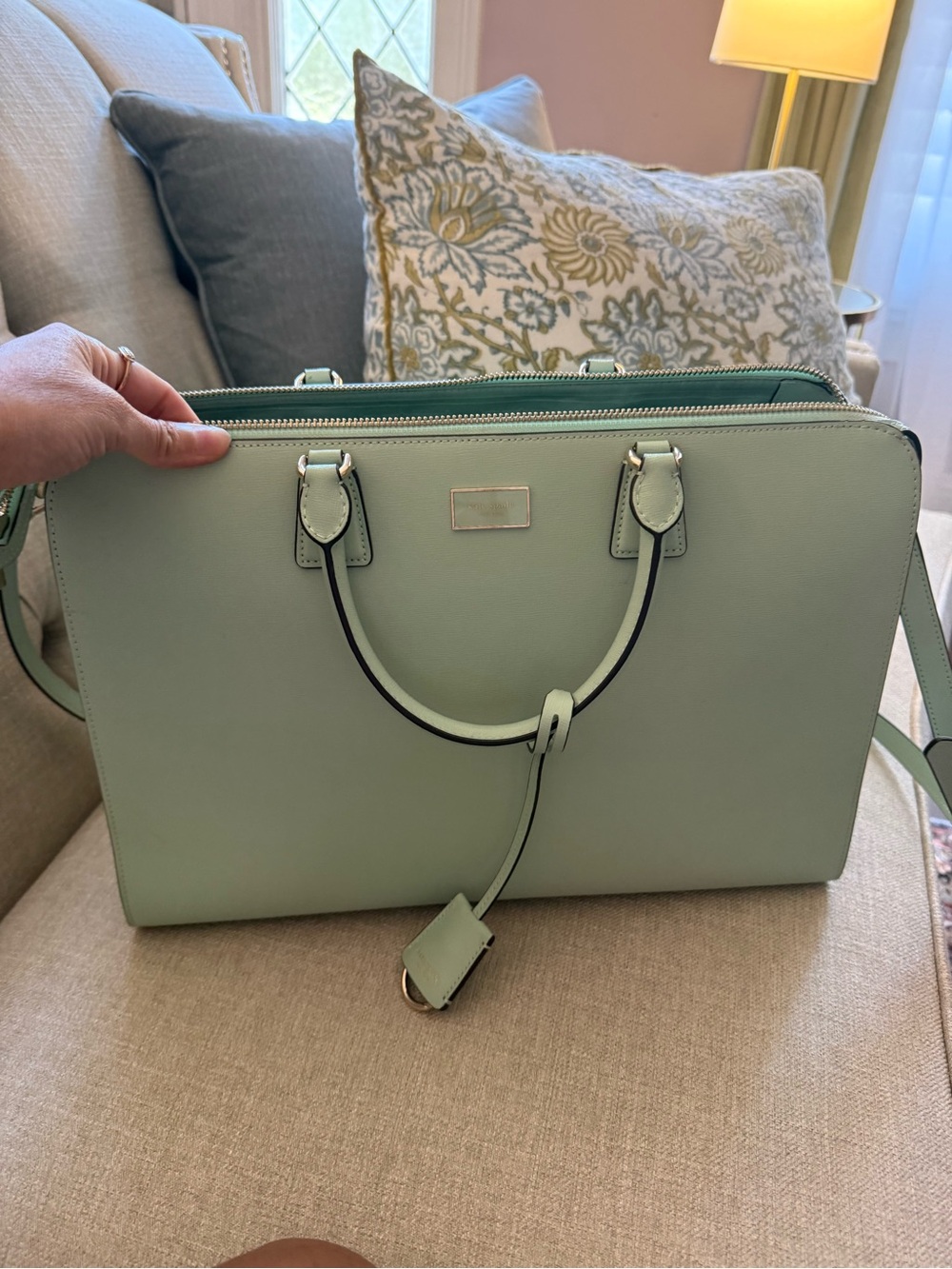kate spade pistachio with champagne gold hardware Structured Laptop briefcase.